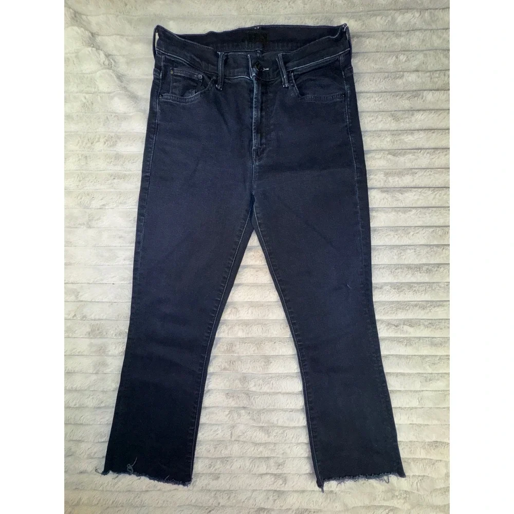 MOTHER Jeans Women's 27x26 The Insider Ankle Holding Hands Dark‎ Wash Frayed Hem